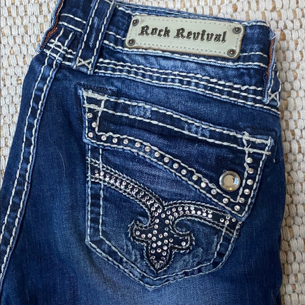 Rock Revival Johanna Skinny Dark Blue Jeans with Studded Pocket